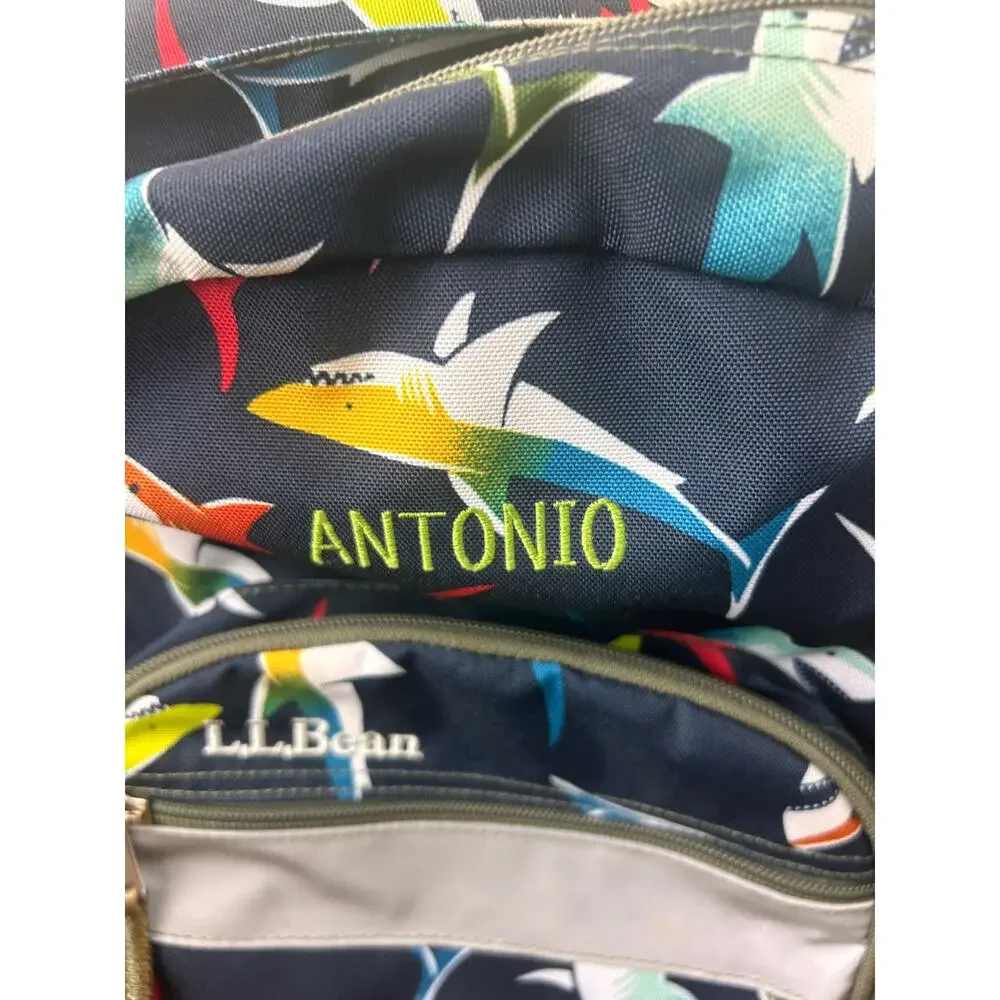 L.L. Bean Kids Shark Print Backpack Navy Blue Personalized‎